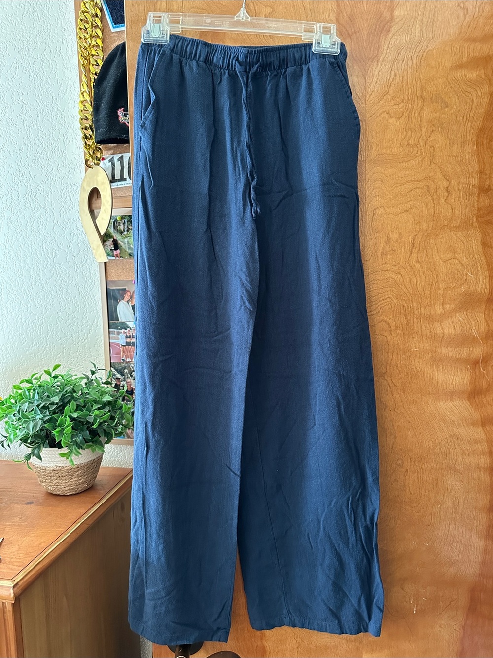 stradivarius Navy Straight-Leg Drawstring Pants